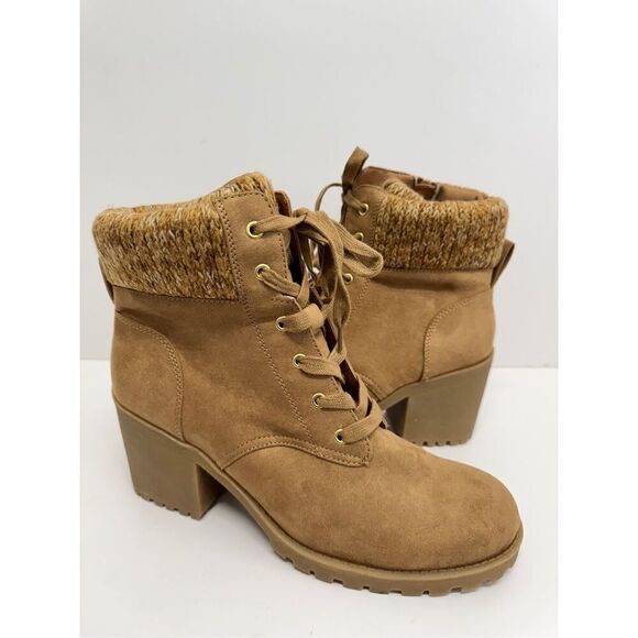 Sun + Stone Hiker Boots Size 10 Lace Up Tan Chunky Block Heel Booties NEW - Picture 5 of 11